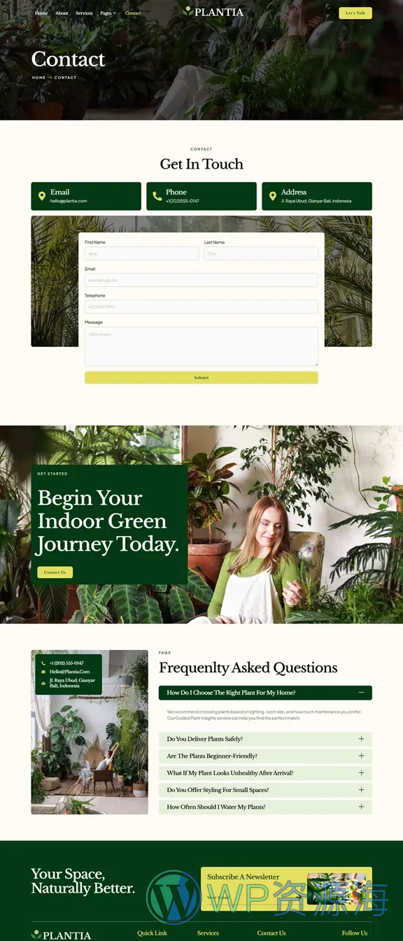 💐花卉/绿植 Elementor 模板联系页面预览