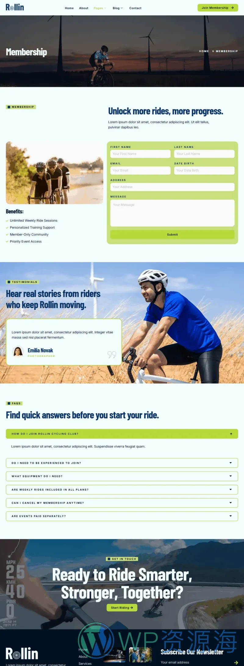 运动/健身 Elementor 模板会员页面预览