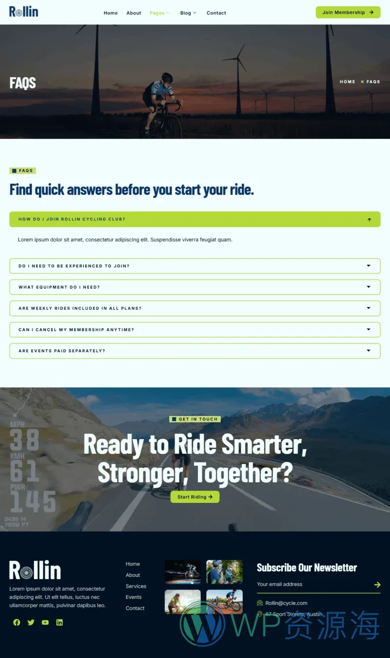 运动/健身 Elementor 模板常见问题预览
