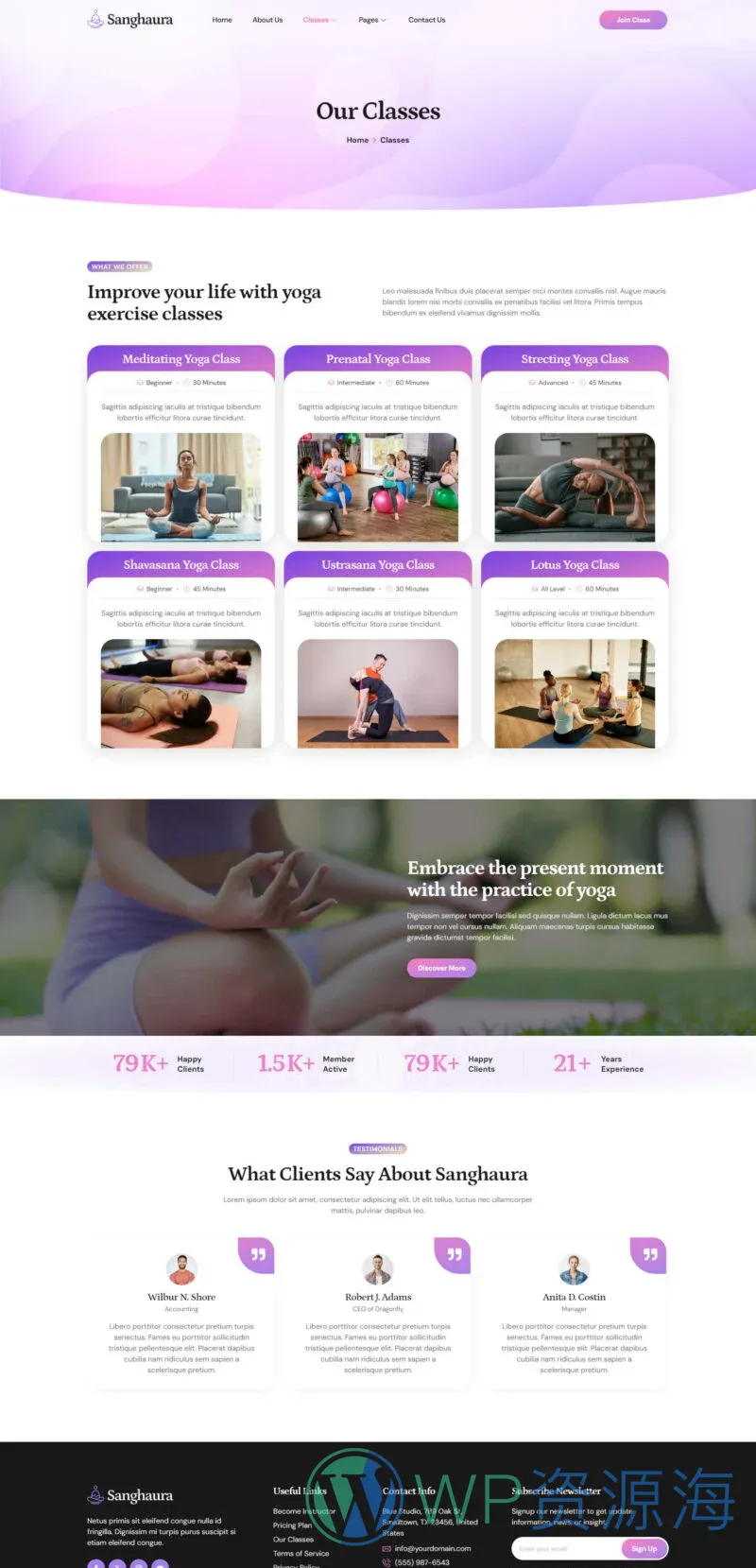 瑜伽/冥想 Elementor 模板课程列表预览