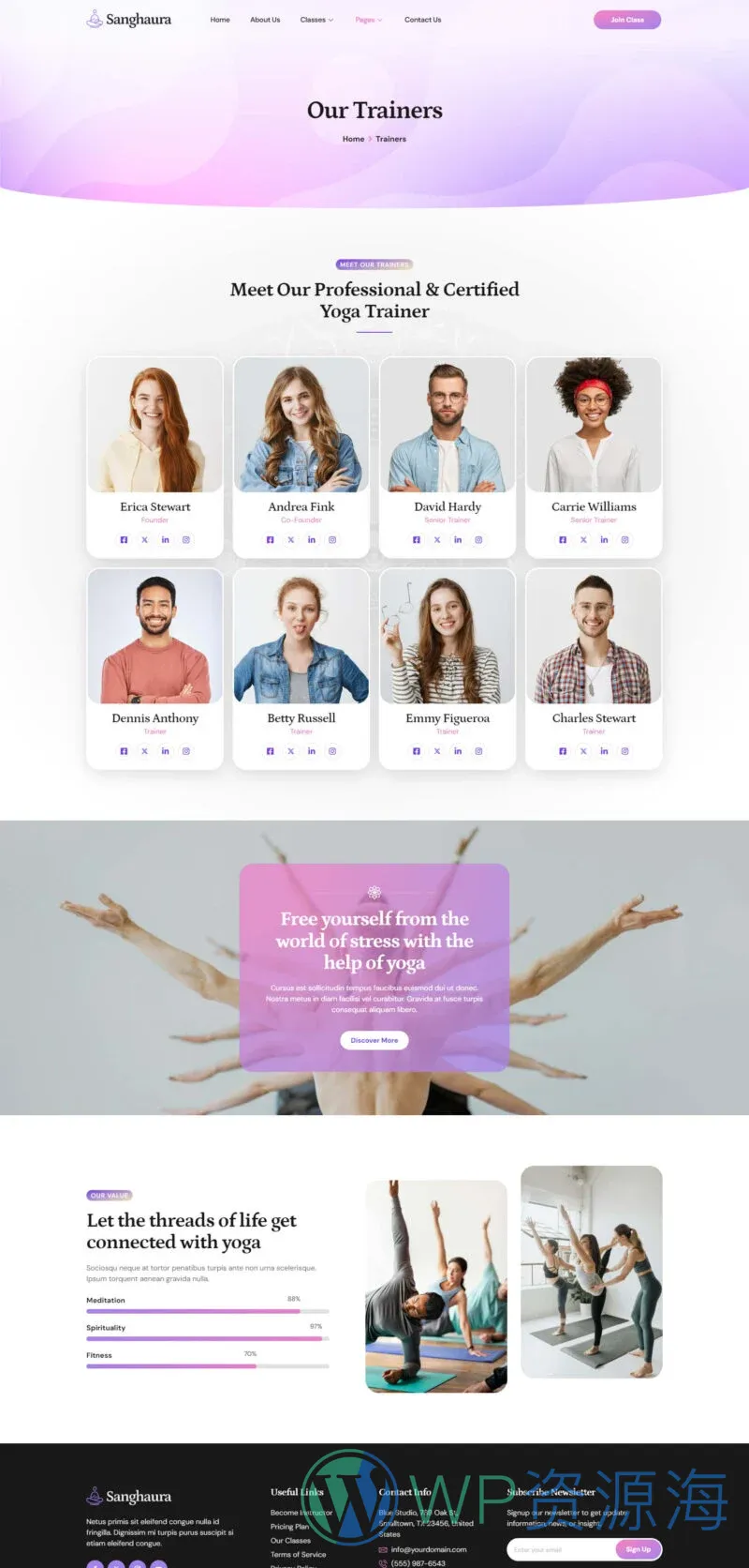 瑜伽/冥想 Elementor 模板教练团队预览