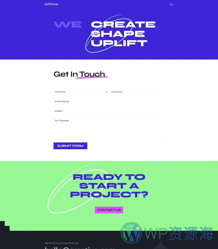 创意Gutenberg网站模板_一键导入快速建站插图4-WP资源海 IMThrive Contact Us Page For Gutenberg