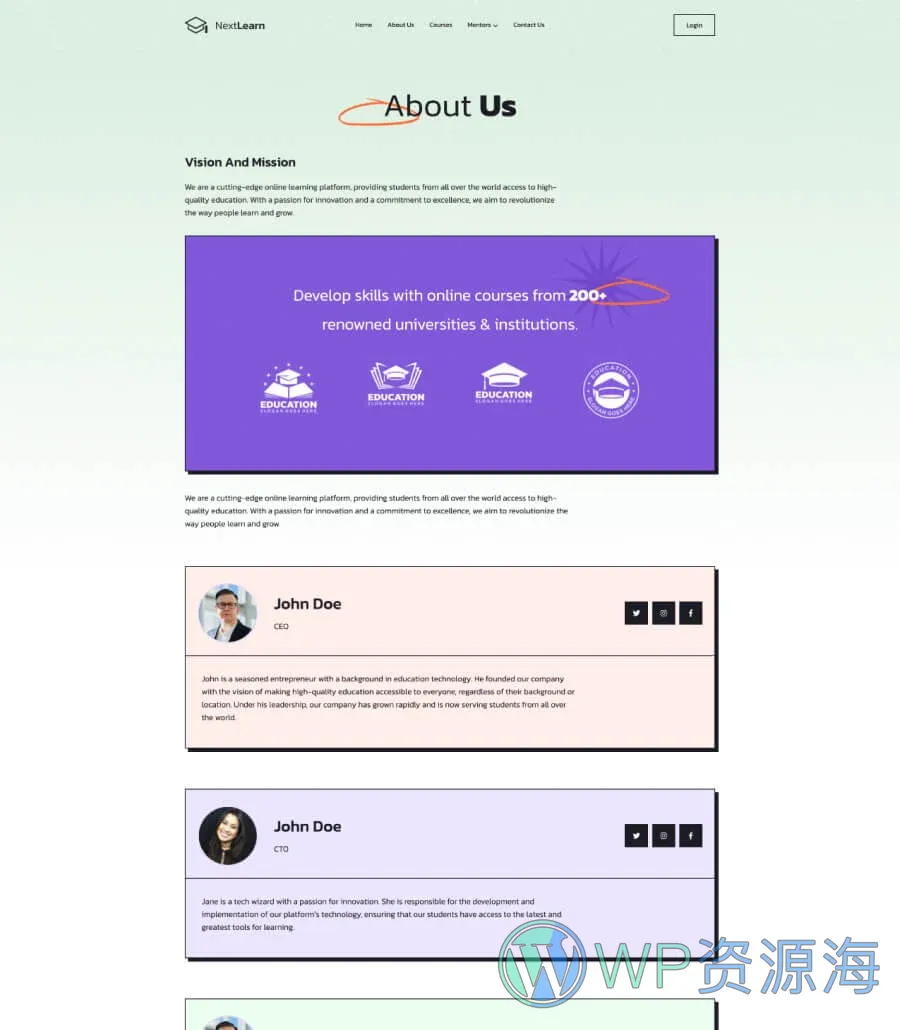 NextLearn About Page For Gutenberg
