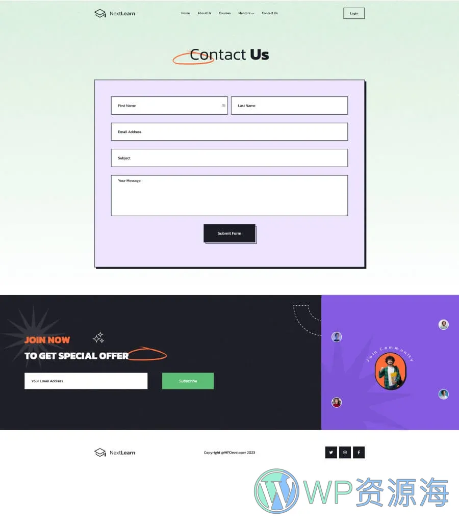 NextLearn Contact Page For Gutenberg