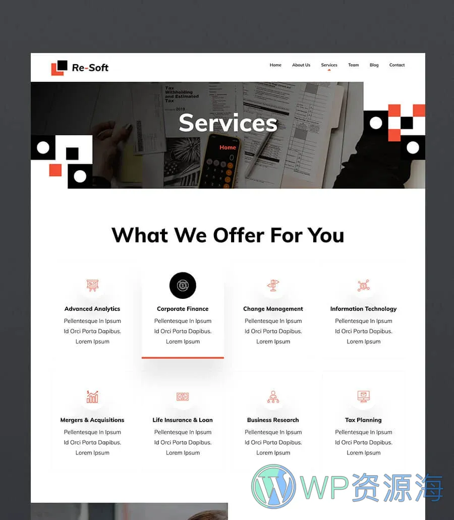 金融服务机构Elementor网站模板_一键导入快速建站插图6-WP资源海 Re-Soft Services Page