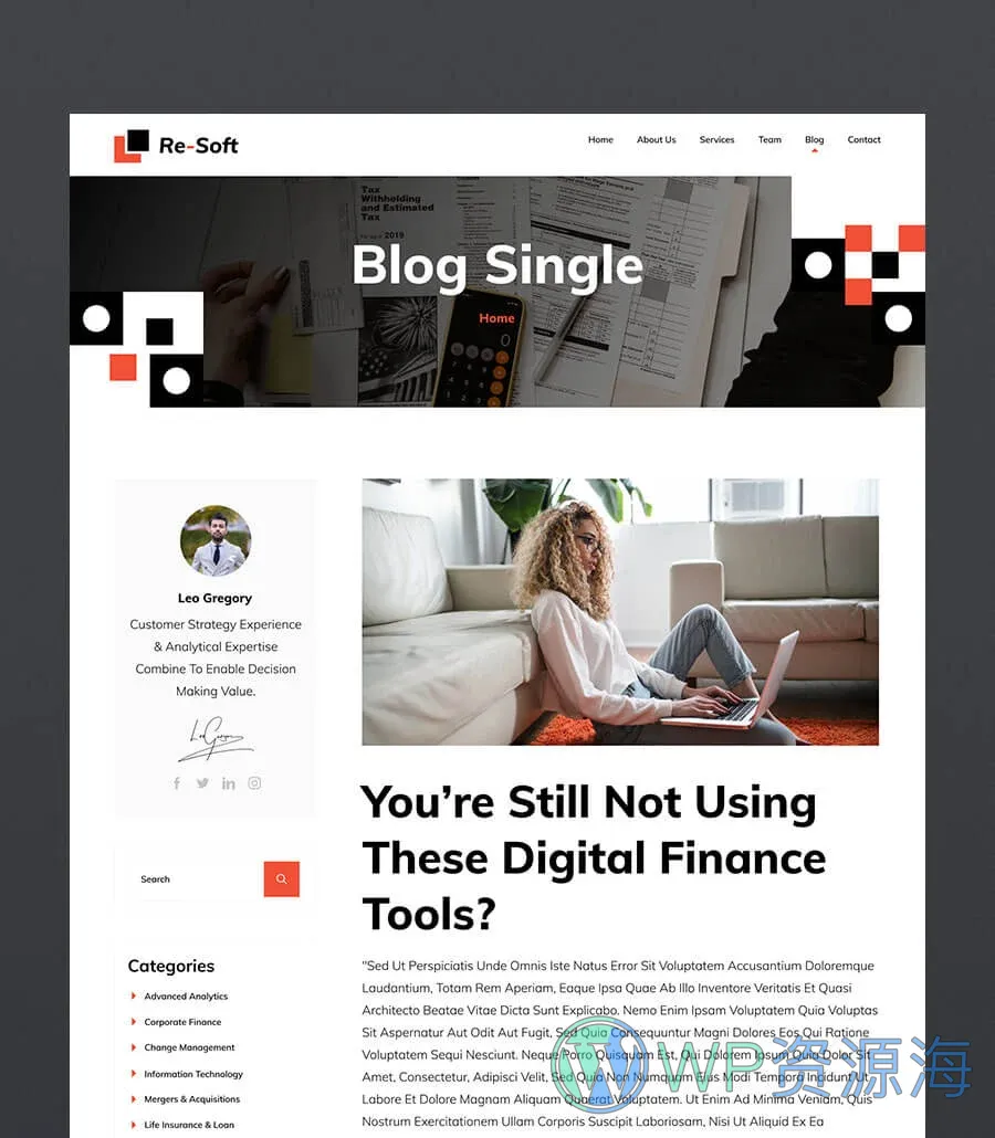 金融服务机构Elementor网站模板_一键导入快速建站插图8-WP资源海 Re-Soft Single Post Page