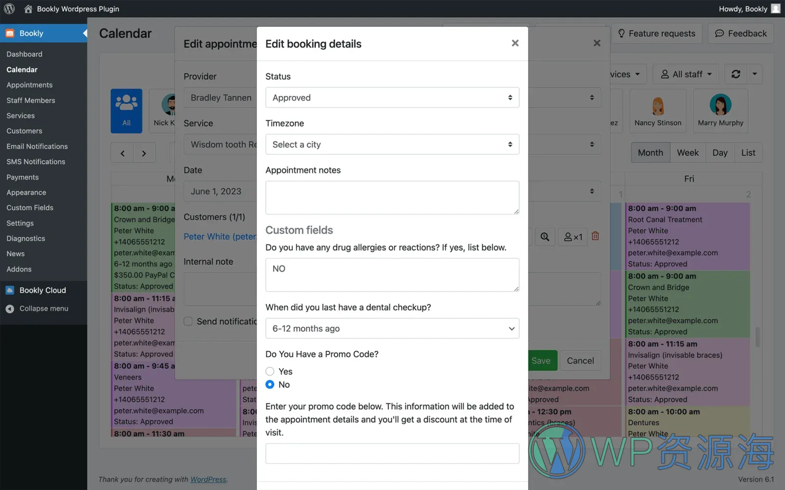 Bookly Square Payment (Add-on) 预约支付集成 WordPress 插件插图2-WP资源海 Various types of custom fields in your Bookly booking form