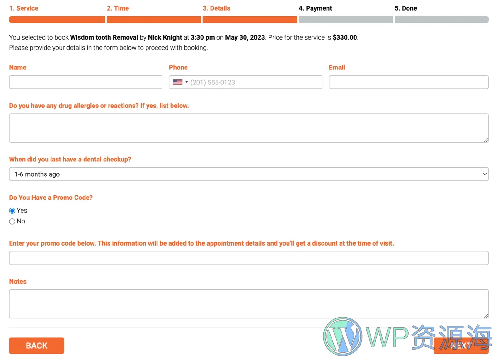 Bookly Square Payment (Add-on) 预约支付集成 WordPress 插件插图3-WP资源海 Various types of custom fields in your Bookly booking form