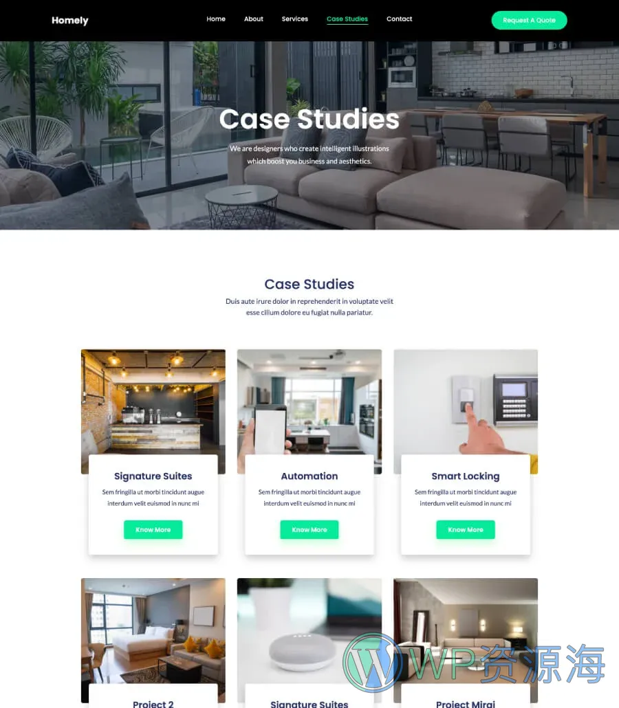 智能家居安全Gutenberg网站模板_一键导入快速建站插图5-WP资源海 Homely Case Study Page For Gutenberg