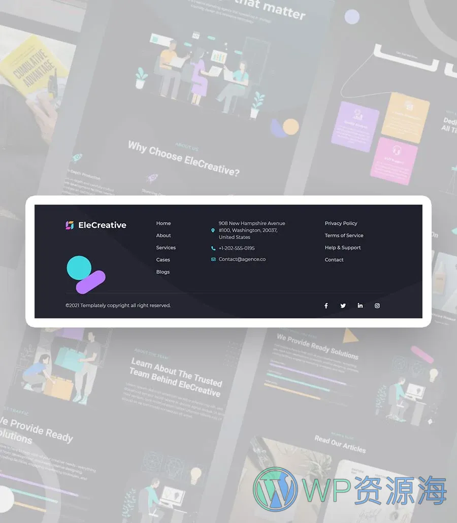 创意机构Elementor网站模板_一键导入快速建站插图11-WP资源海 EleCreative Footer