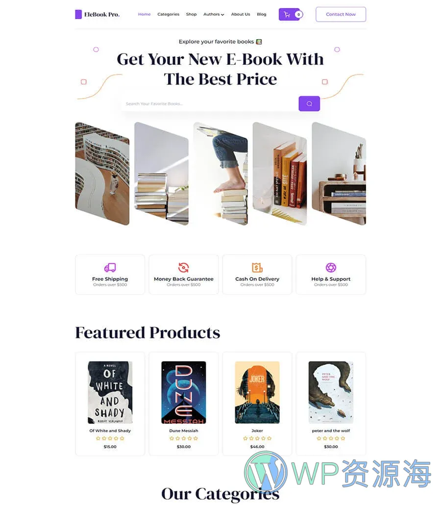 电子书Gutenberg网站模板_一键导入快速建站插图1-WP资源海 Elebook Landing Page For Gutenberg