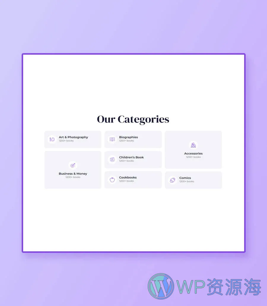 电子书Gutenberg网站模板_一键导入快速建站插图10-WP资源海 Elebook Categories Section For Gutenberg