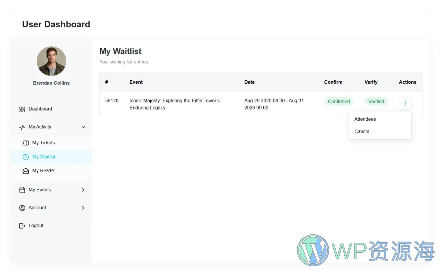 Modern Events Calendar (MEC) User Dashboard 活动管理面板 WordPress 插件插图2-WP资源海 MEC user dashboard screenshot 3