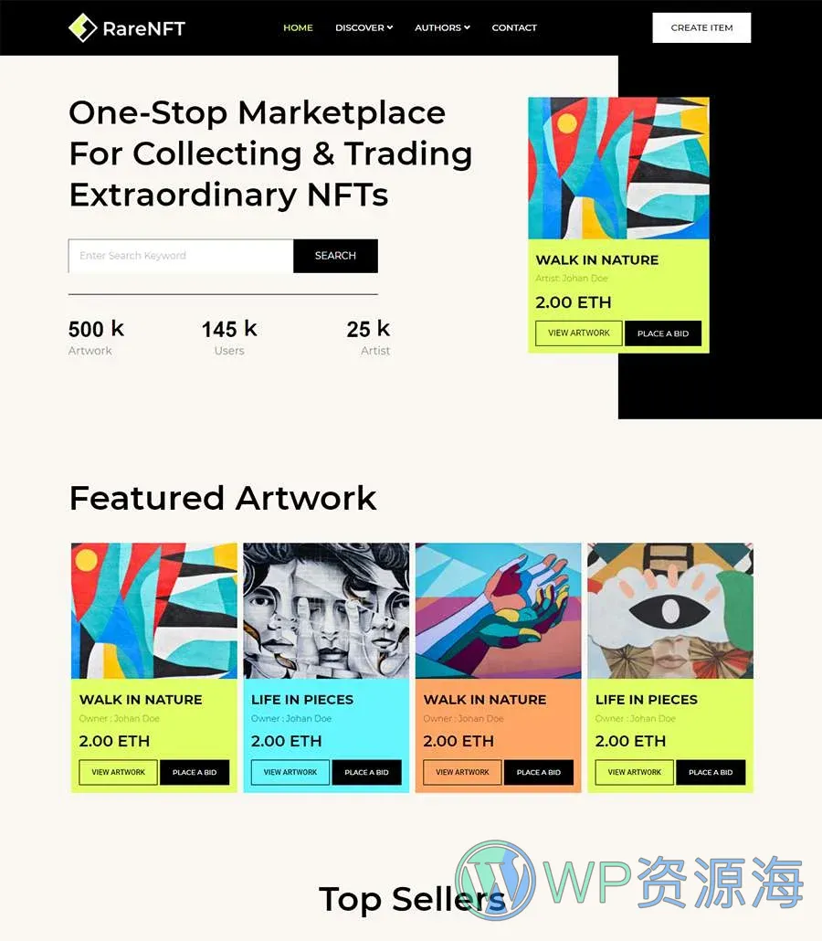 NFT项目机构Elementor网站模板_一键导入快速建站插图1-WP资源海 RareNFT Home Page