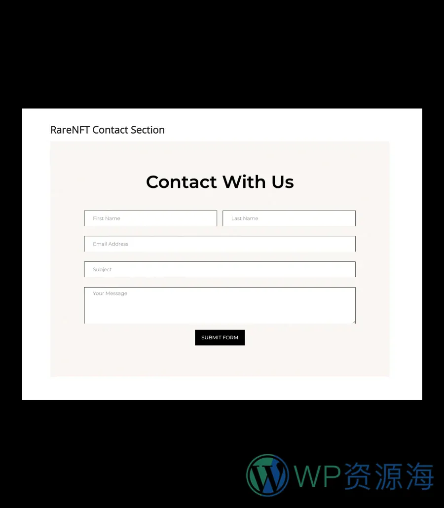 NFT项目机构Elementor网站模板_一键导入快速建站插图7-WP资源海 RareNFT Contact Section