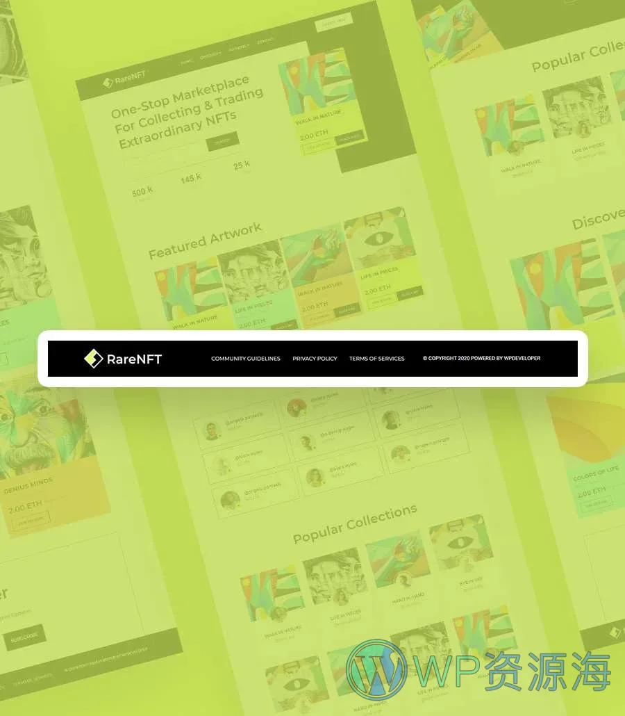 NFT项目机构Elementor网站模板_一键导入快速建站插图9-WP资源海 RareNFT Footer