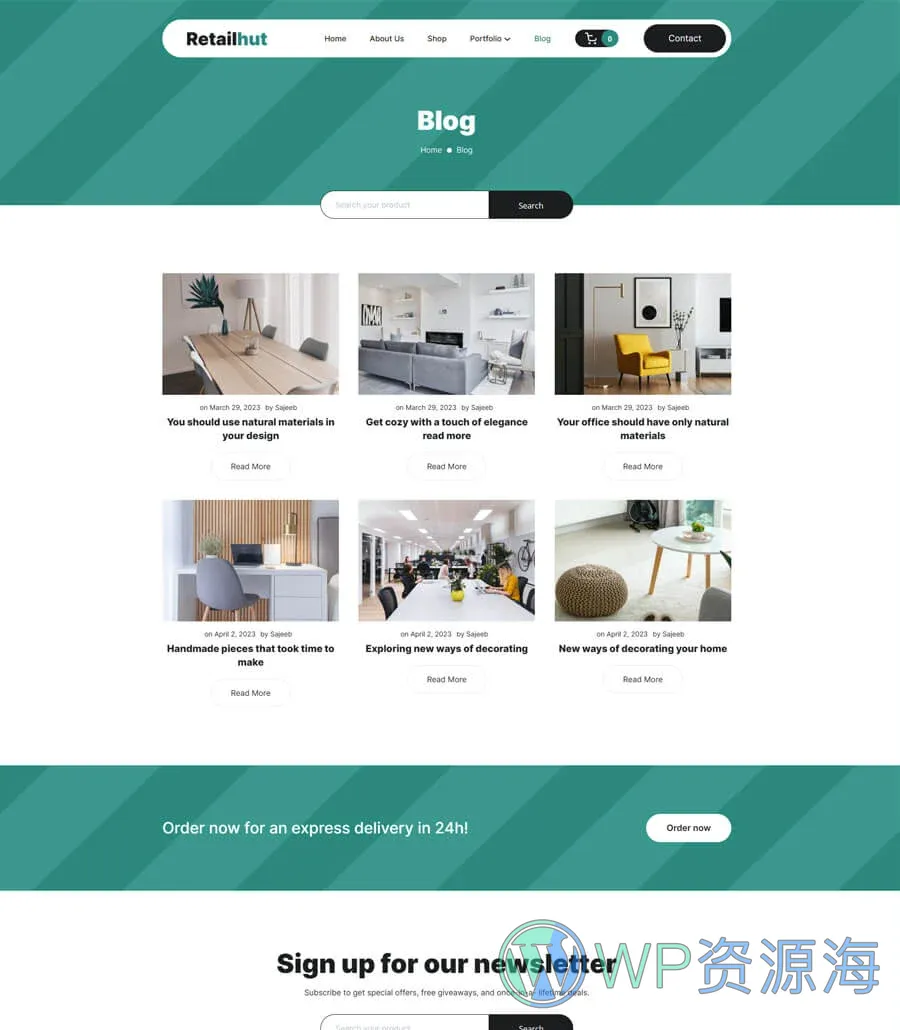 零售商店Gutenberg网站模板_一键导入快速建站插图4-WP资源海 RetailHut Blog Page For Gutenberg