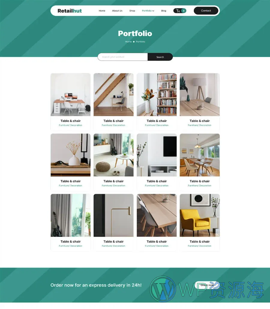零售商店Gutenberg网站模板_一键导入快速建站插图6-WP资源海 RetailHut Portfolio Page For Gutenberg
