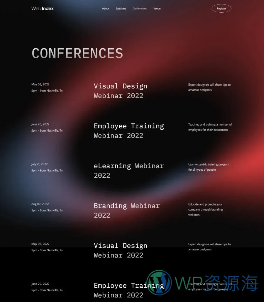 Webindex Conferences Page