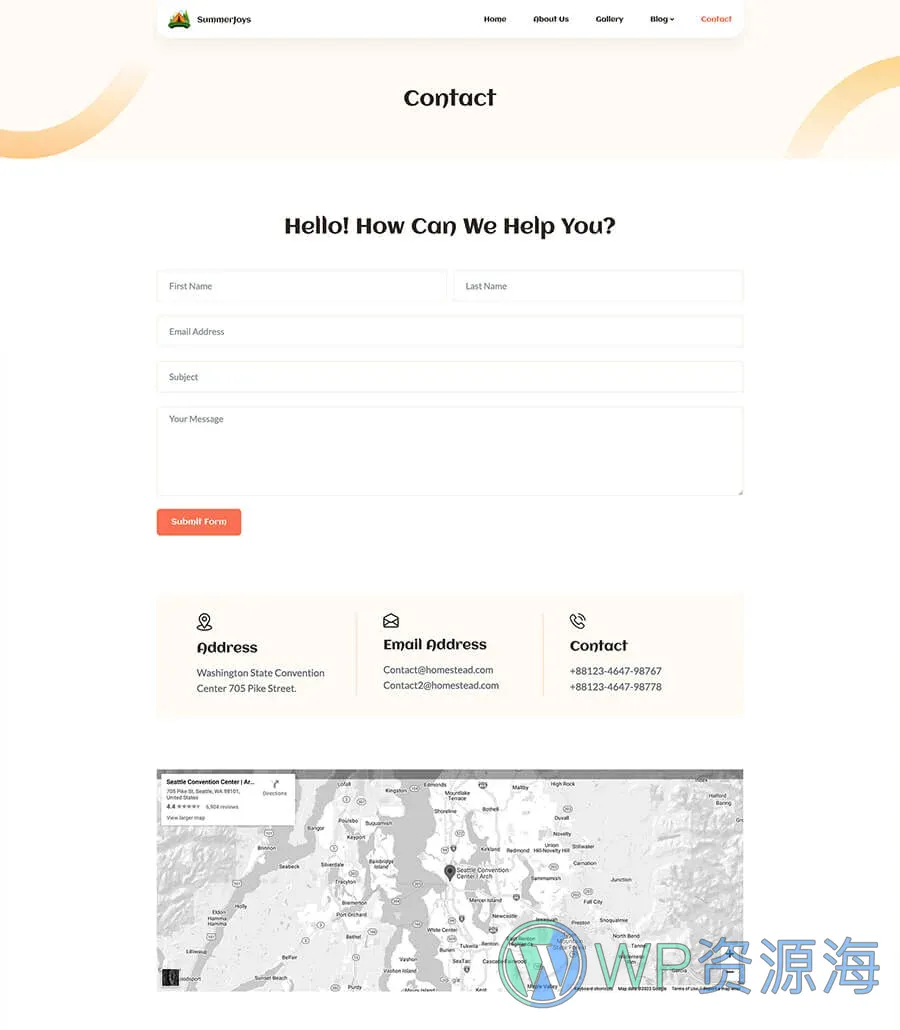 SummerJoy Contact Page For Gutenberg