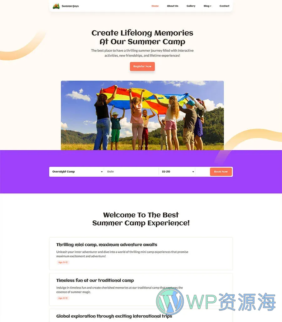 SummerJoy Home Page For Gutenberg