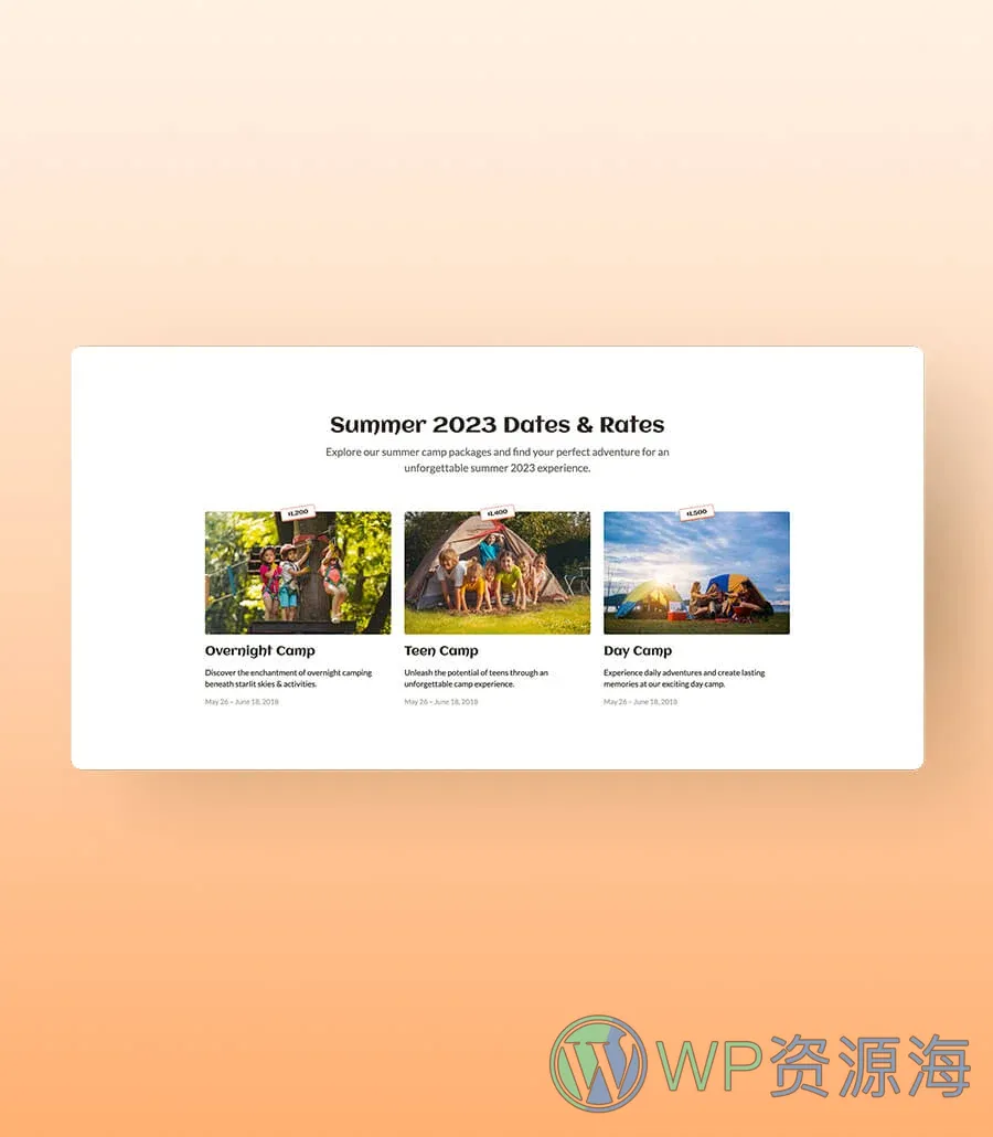 SummerJoy Events Section For Gutenberg