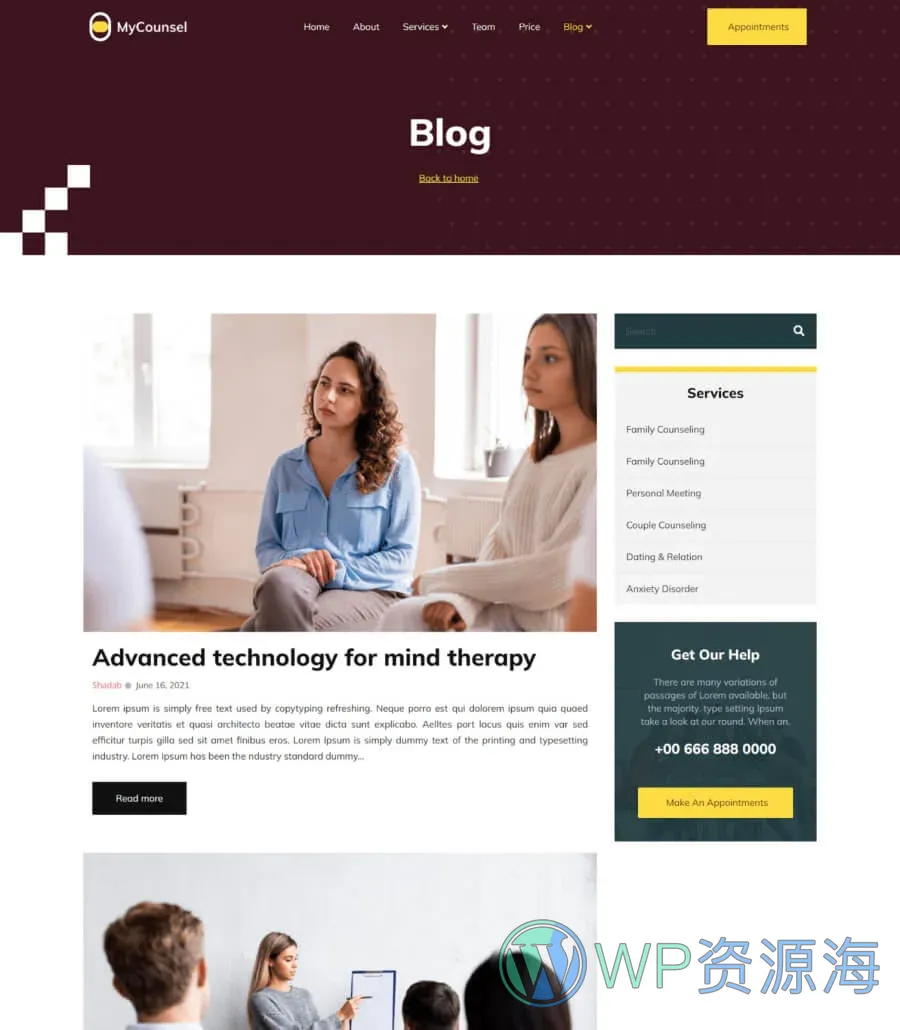 心理学咨询Elementor网站模板_一键导入快速建站插图4-WP资源海 MyCounsel Blog Page