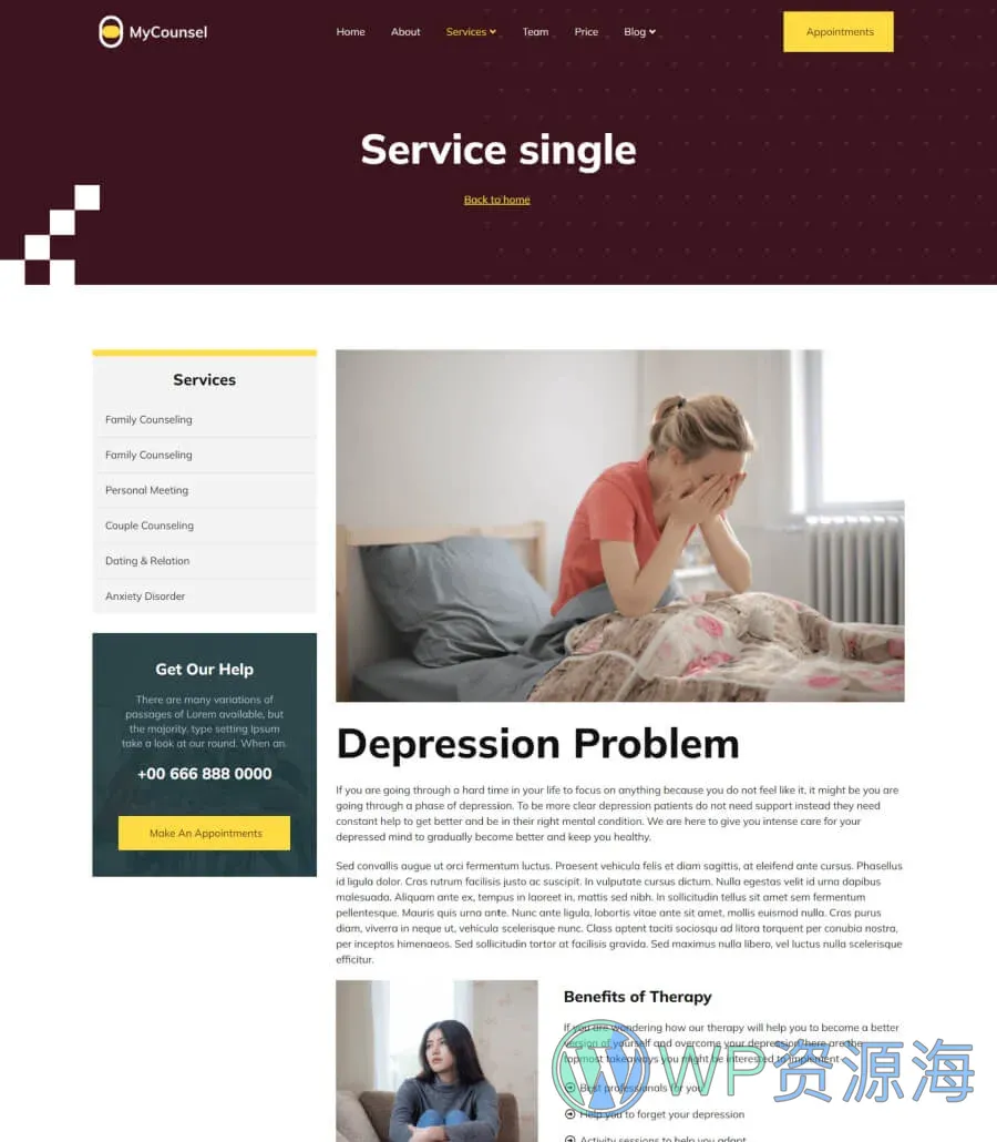 心理学咨询Elementor网站模板_一键导入快速建站插图2-WP资源海 MyCounsel Service Details Page