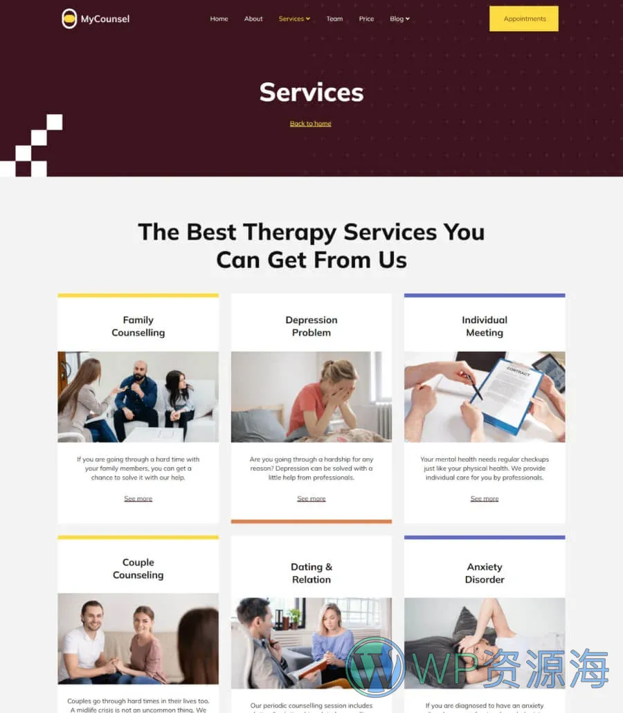 心理学咨询Elementor网站模板_一键导入快速建站插图5-WP资源海 MyCounsel Services Page