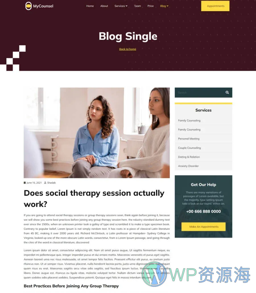 心理学咨询Elementor网站模板_一键导入快速建站插图8-WP资源海 MyCounsel Single Post Page