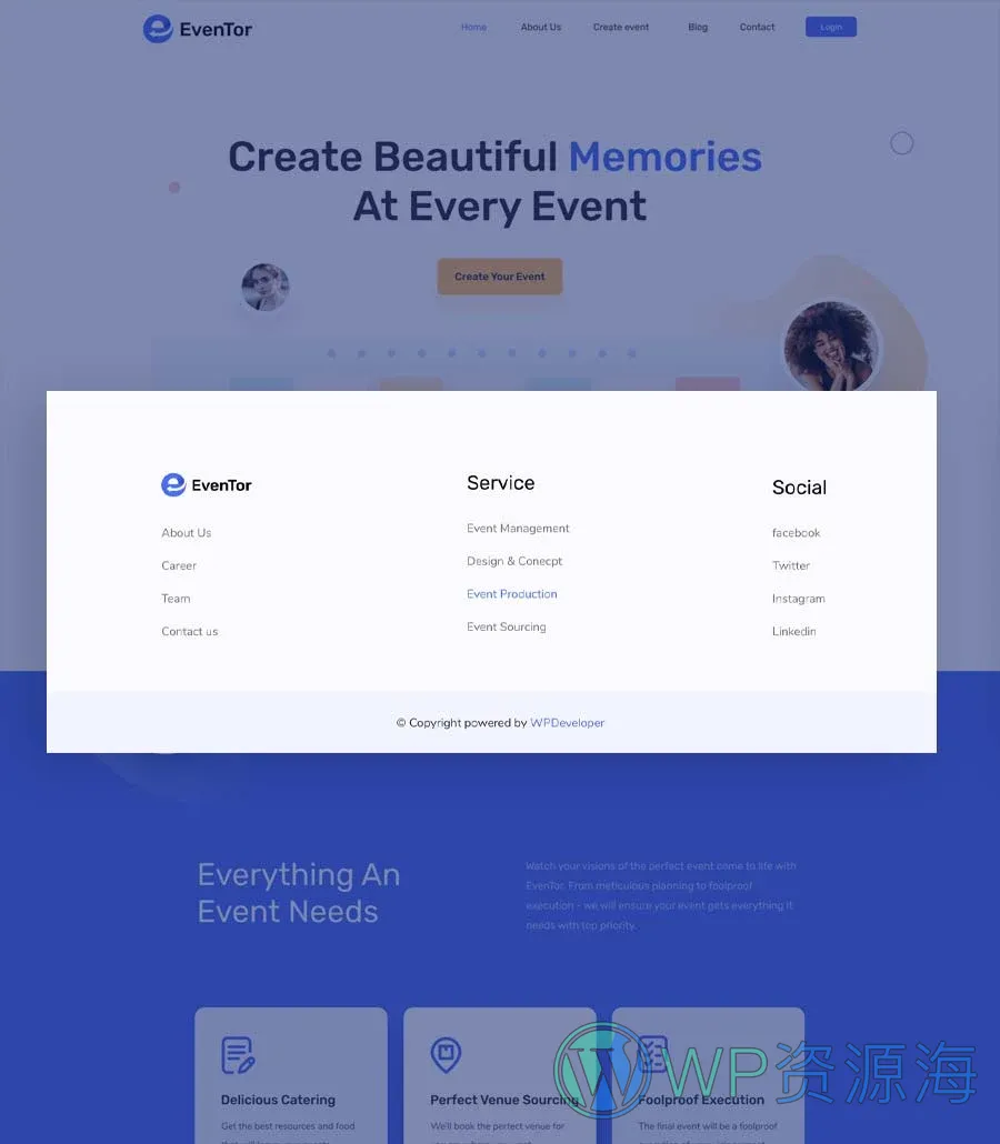 活动管理Elementor网站模板_一键导入快速建站插图7-WP资源海 EvenTor Header