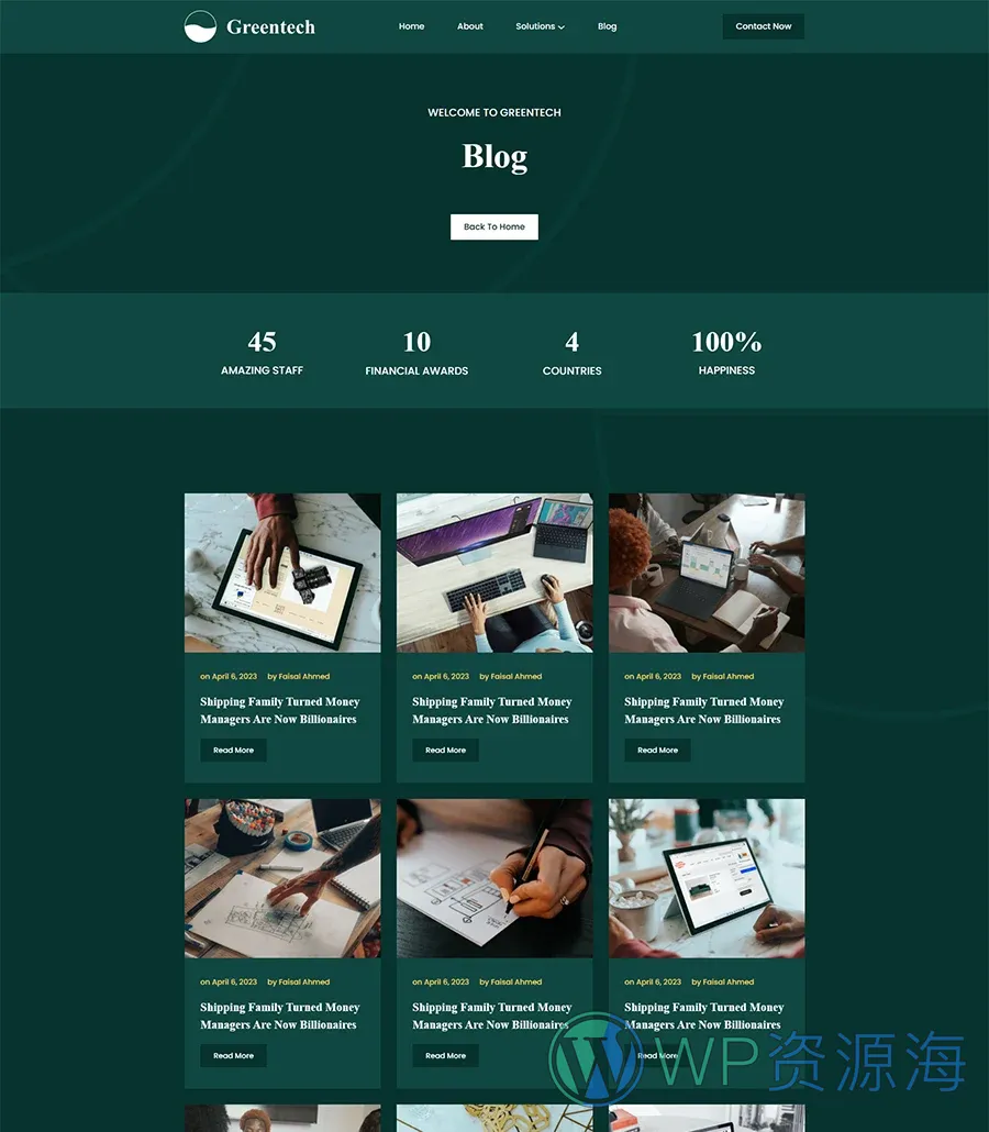 金融科技初创Gutenberg网站模板_一键导入快速建站插图4-WP资源海 Greentech Blog Page For Gutenberg