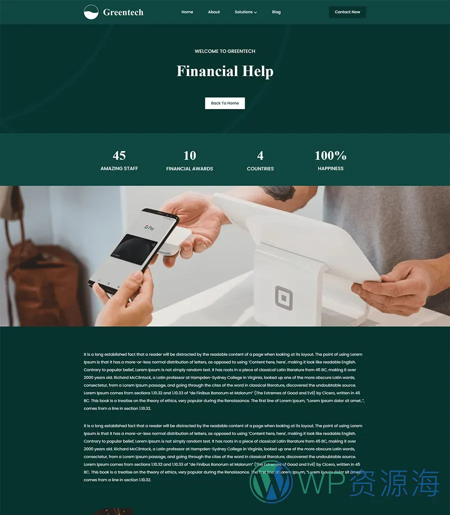 金融科技初创Gutenberg网站模板_一键导入快速建站插图6-WP资源海 Greentech Solution Details Page For Gutenberg