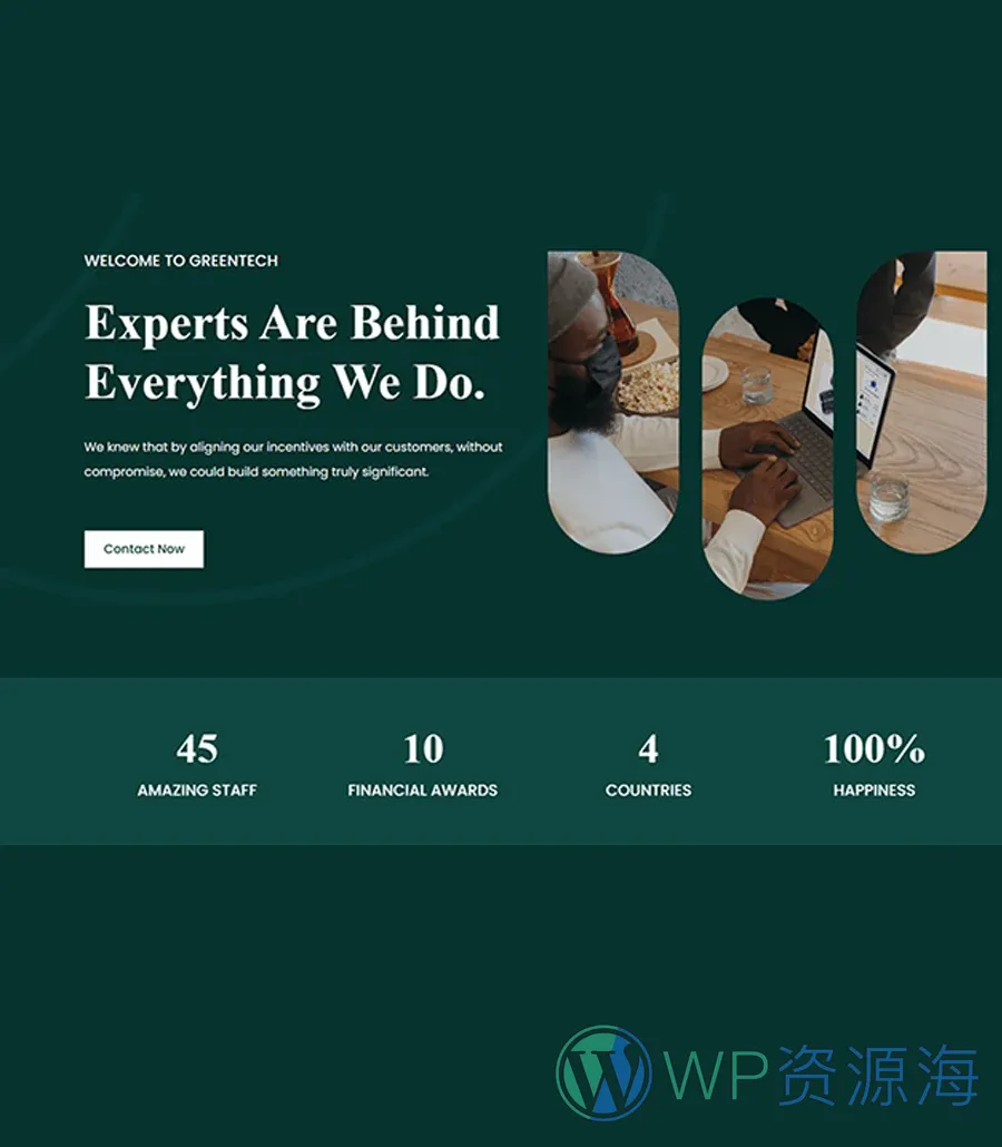 金融科技初创Gutenberg网站模板_一键导入快速建站插图7-WP资源海 Greentech Hero Section For Gutenberg