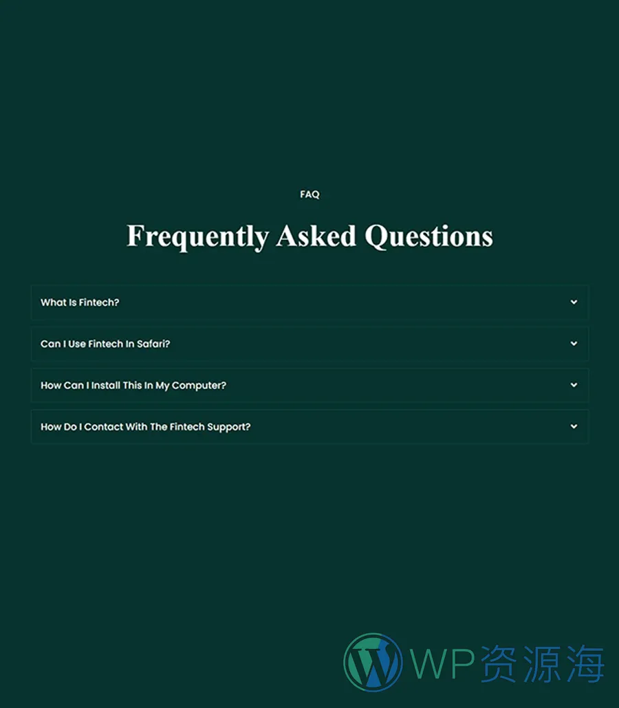 金融科技初创Gutenberg网站模板_一键导入快速建站插图10-WP资源海 Greentech Faq Section For Gutenberg