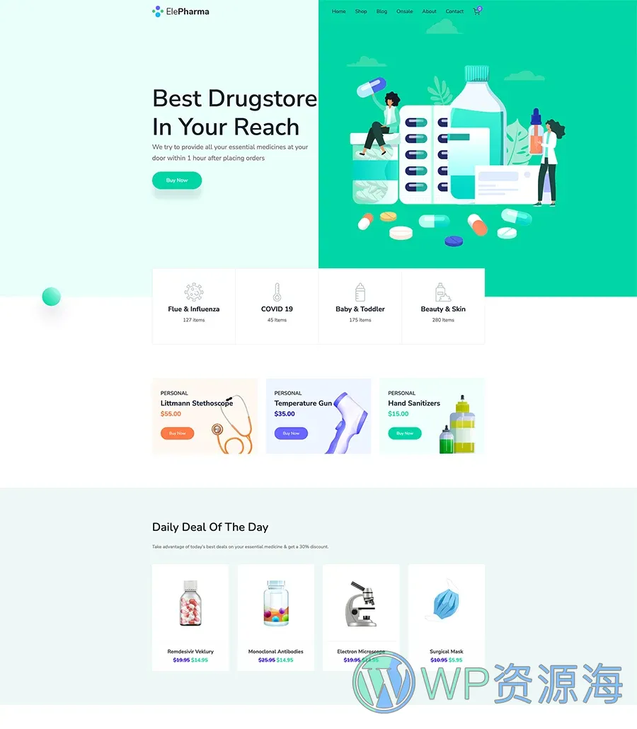 快速建站Gutenberg网站模板_一键导入快速建站插图1-WP资源海 ElePharma Home Page For Gutenberg