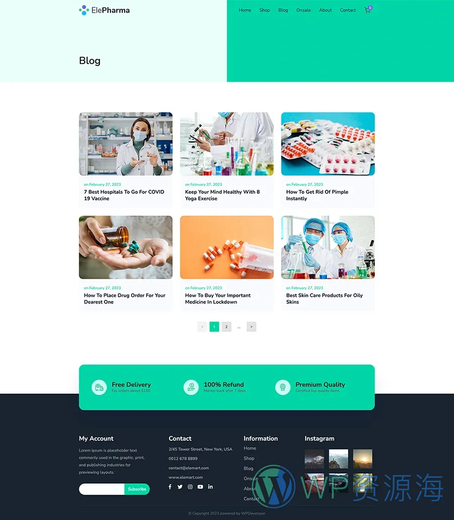 快速建站Gutenberg网站模板_一键导入快速建站插图4-WP资源海 ElePharma Blog Page For Gutenberg