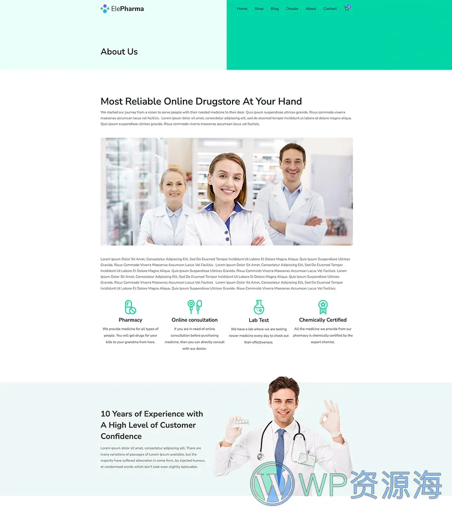 快速建站Gutenberg网站模板_一键导入快速建站插图2-WP资源海 ElePharma About Us Page For Gutenberg