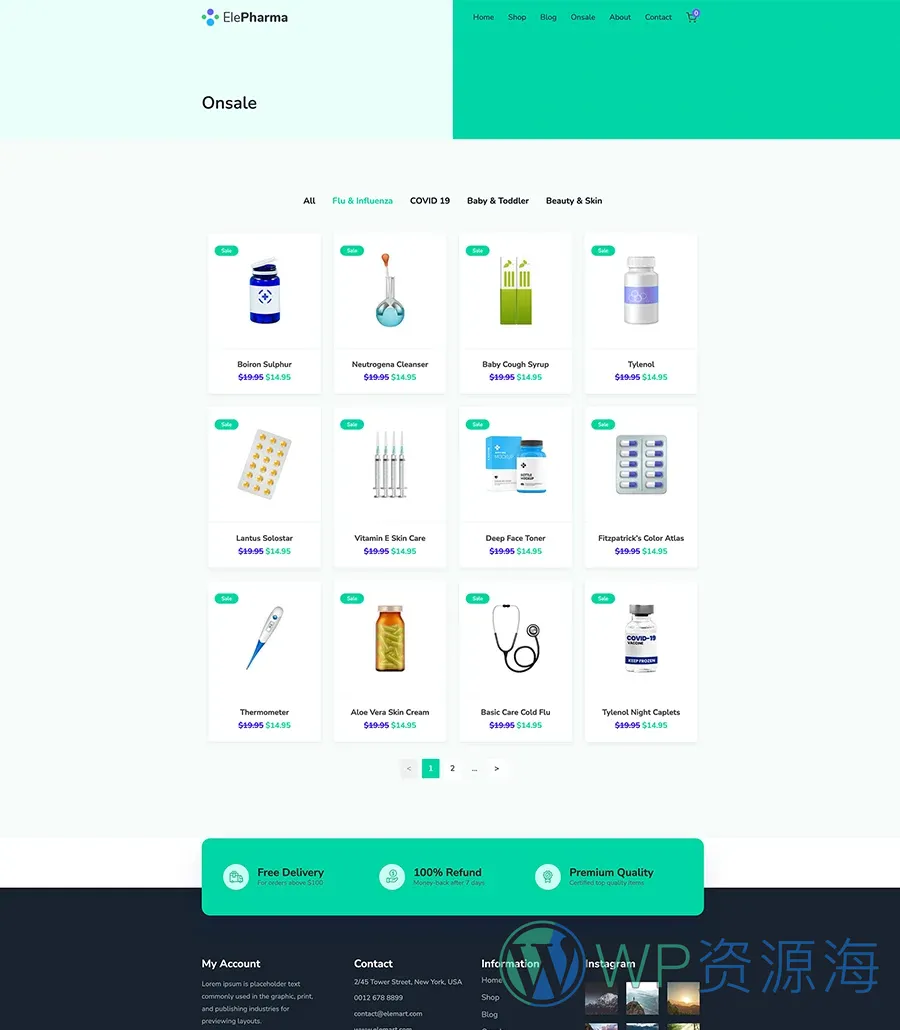 快速建站Gutenberg网站模板_一键导入快速建站插图6-WP资源海 ElePharma On Sale Page For Gutenberg