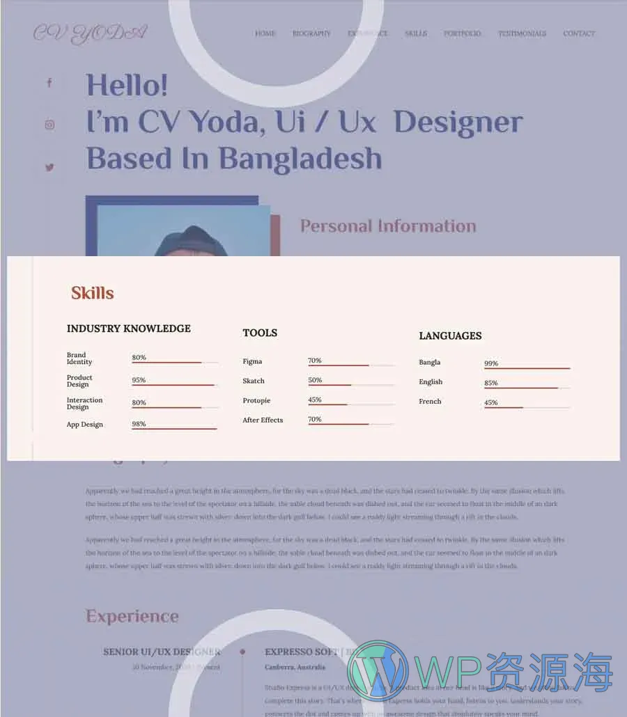 现代简历网页 快速Elementor网站模板_一键导入快速建站插图4-WP资源海 CV Yoda Skills Section