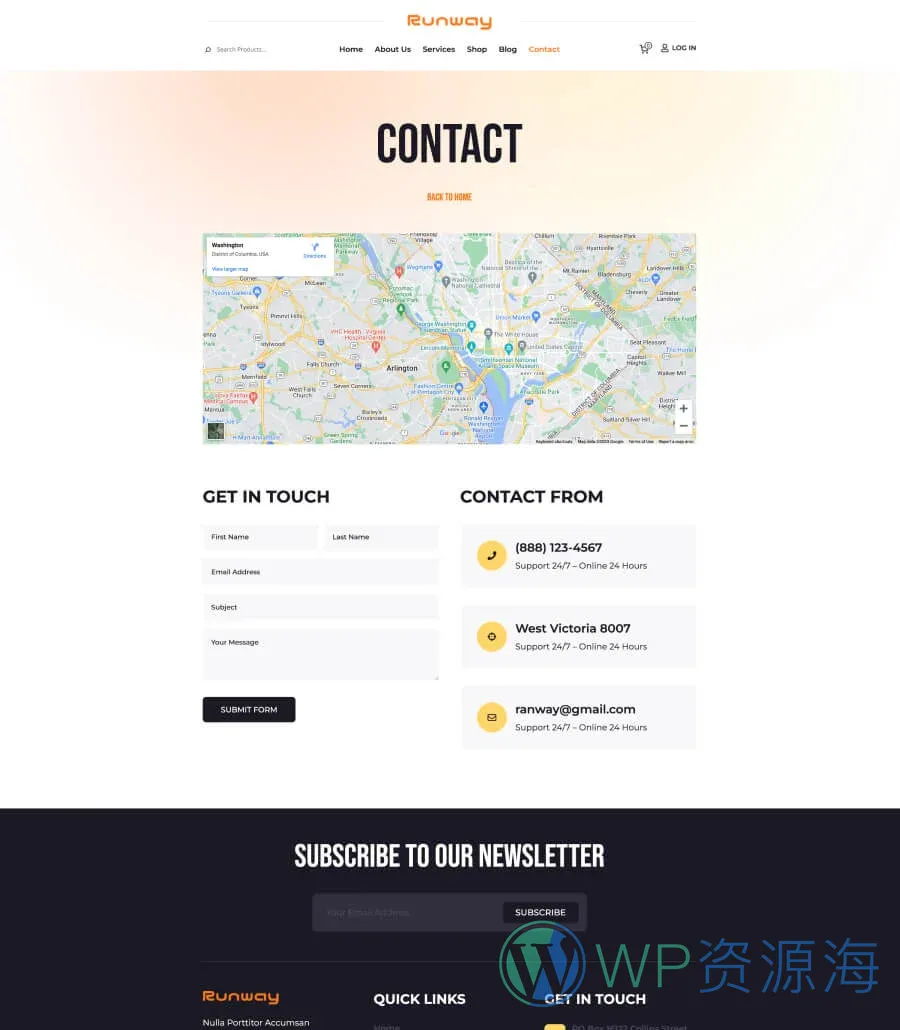 采购站Gutenberg网站模板_一键导入快速建站插图3-WP资源海 Runway Contact Page For Gutenberg