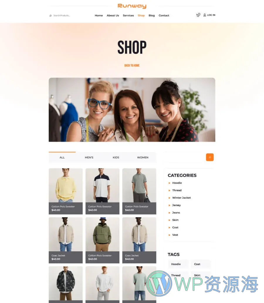 采购站Gutenberg网站模板_一键导入快速建站插图6-WP资源海 Runway Shop Page For Gutenberg
