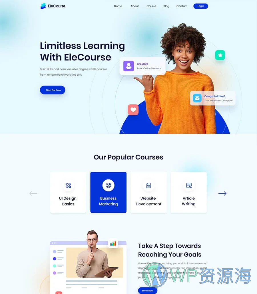 在线课程Elementor网站模板_一键导入快速建站插图1-WP资源海 EleCourse Home Page