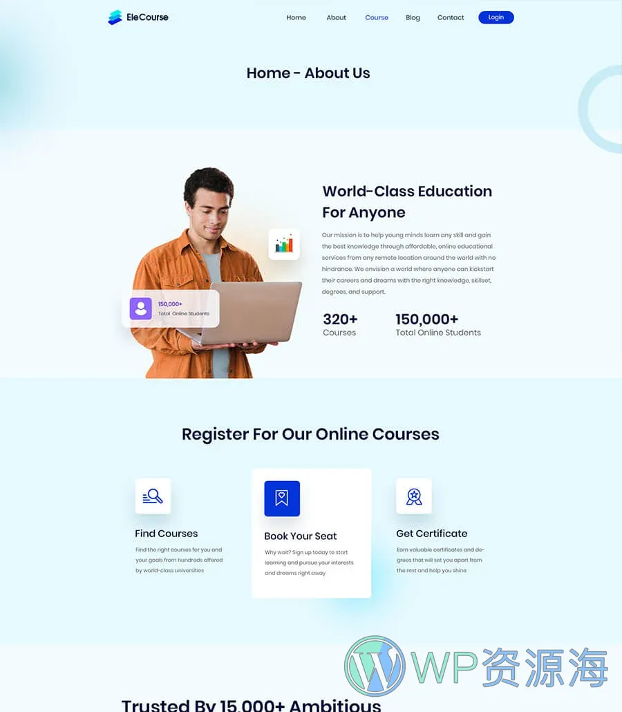 在线课程Elementor网站模板_一键导入快速建站插图2-WP资源海 EleCourse About Page