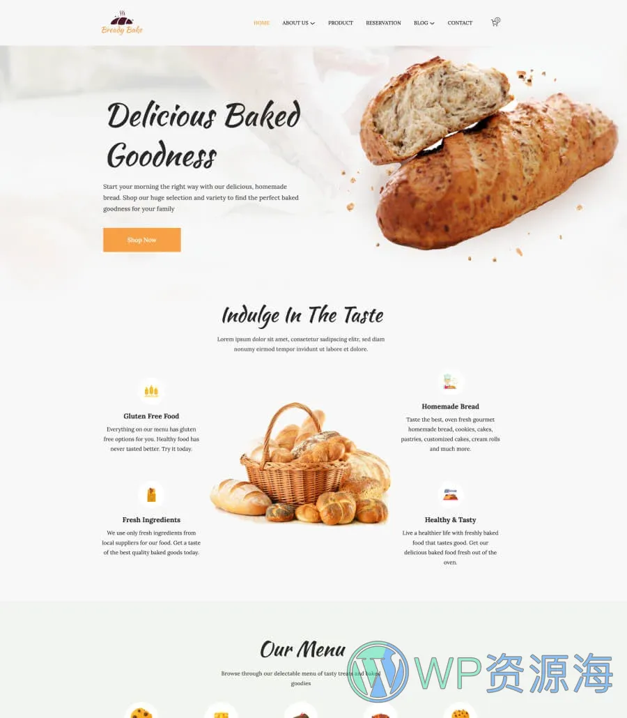 烘焙Gutenberg网站模板_一键导入快速建站插图1-WP资源海 Bready Bake Home Page For Gutenberg