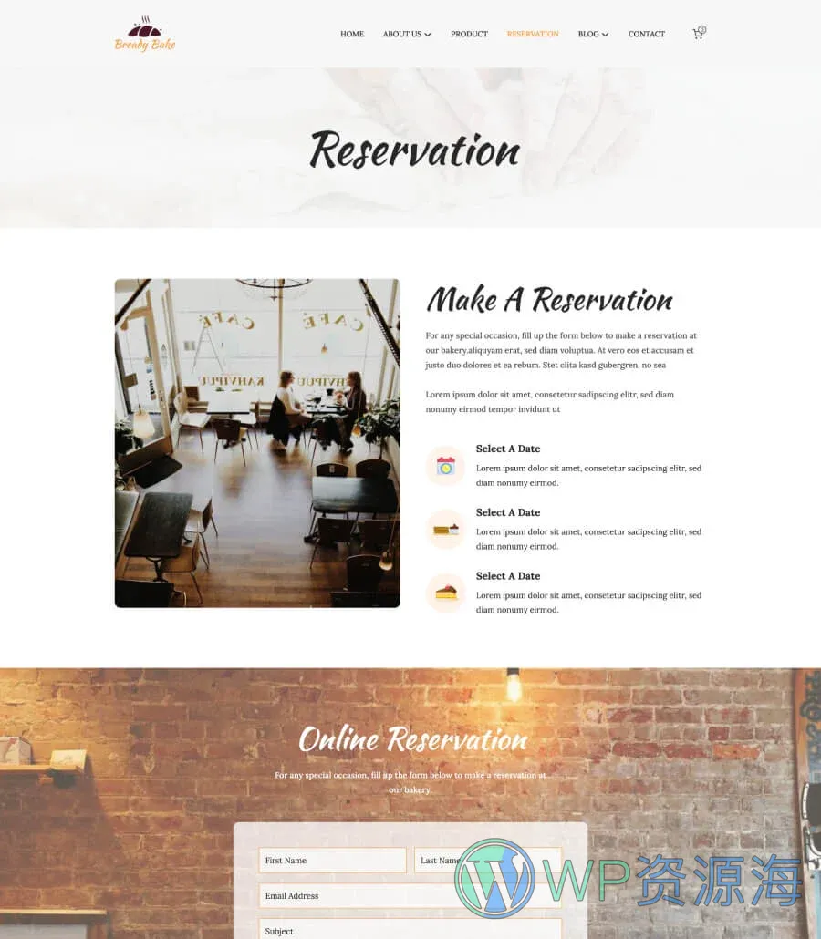 烘焙Gutenberg网站模板_一键导入快速建站插图8-WP资源海 Bready Bake Reservation Page For Gutenberg