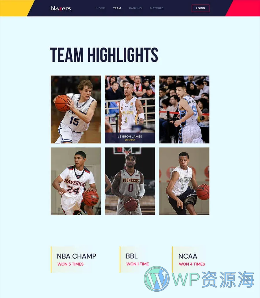 篮球Elementor网站模板_一键导入快速建站插图2-WP资源海 Blazers Team Page