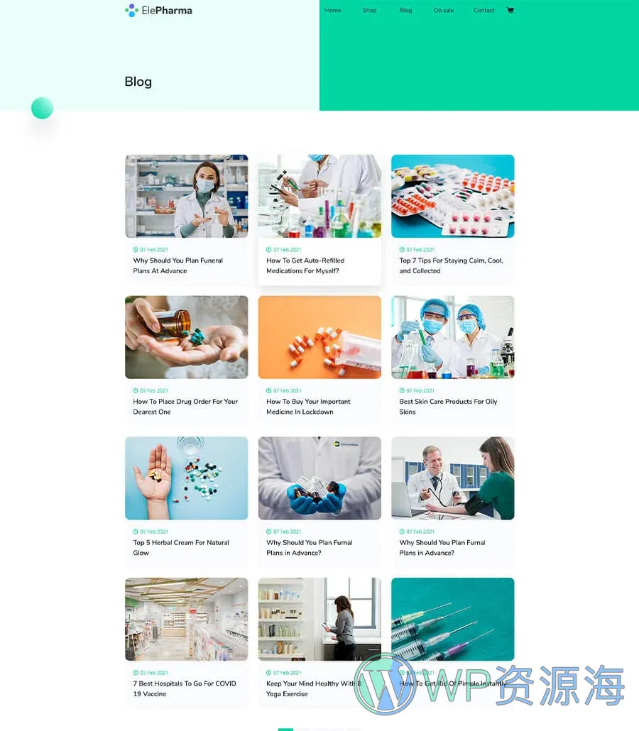药店电商Elementor网站模板_一键导入快速建站插图4-WP资源海 ElePharma Blog Page