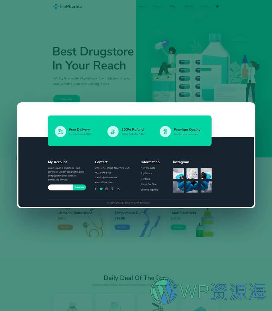 药店电商Elementor网站模板_一键导入快速建站插图11-WP资源海 ElePharma Footer