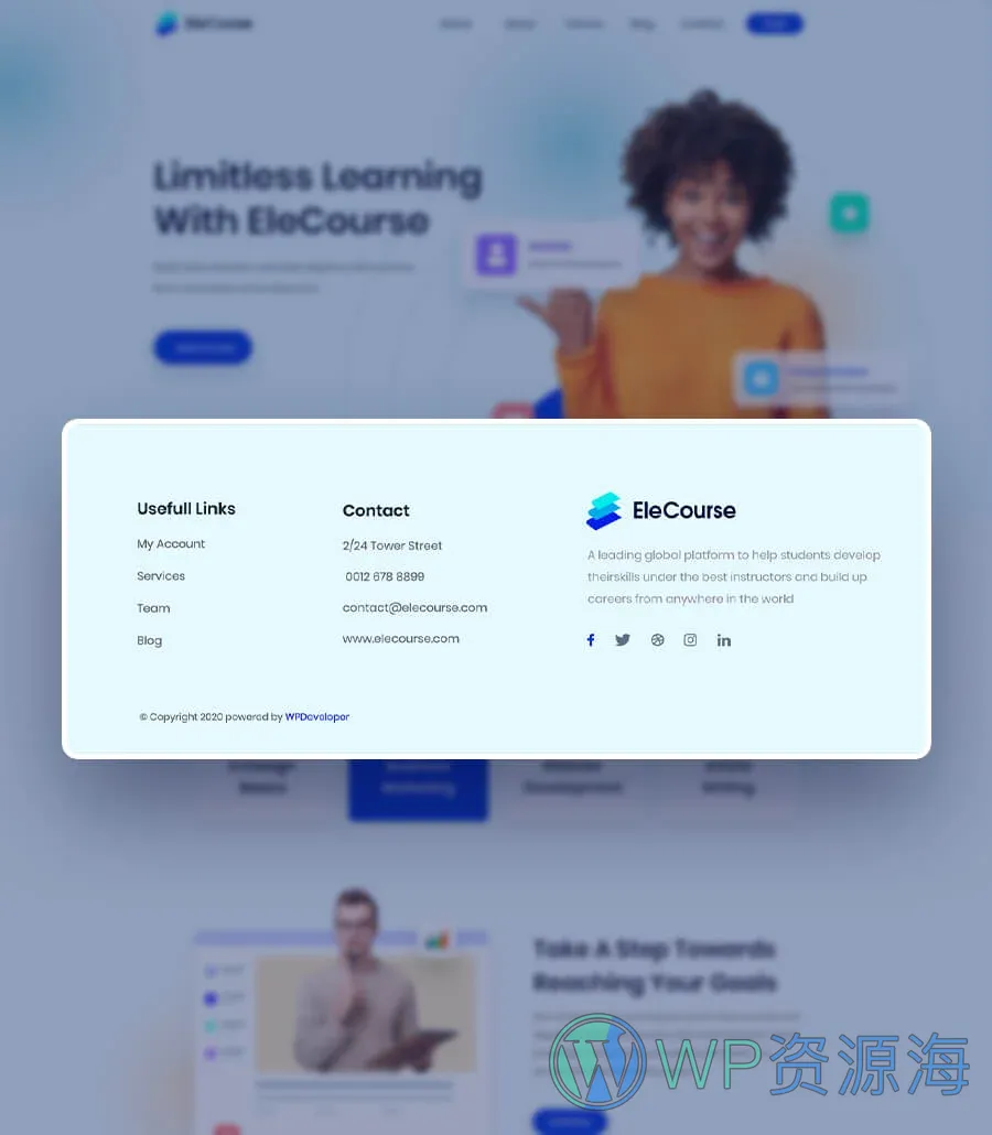 在线课程Elementor网站模板_一键导入快速建站插图7-WP资源海 EleCourse Footer